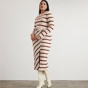 Tanya Taylor Cody Dress Beige Brown Stripes Long Sleeves Knit Organic Cotton 2X